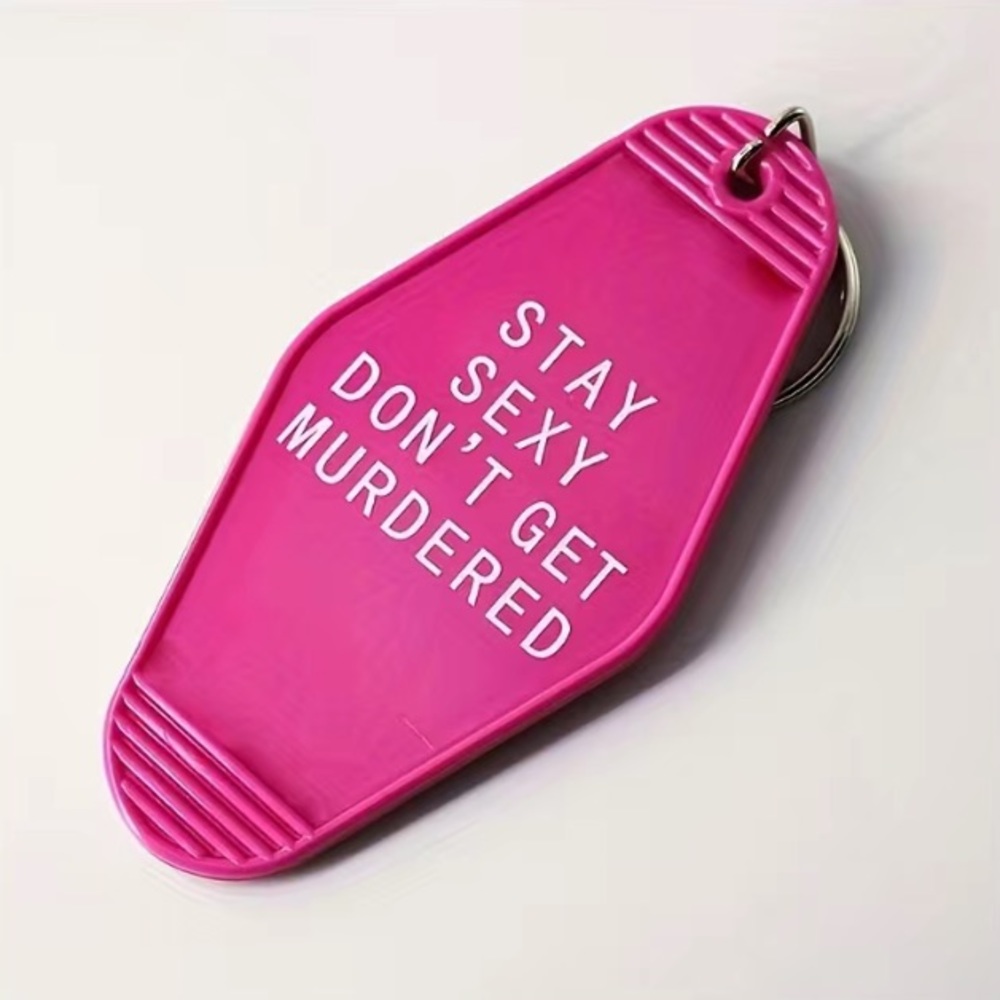 NWT SSDGM Stay Sexy Don’t Get Murdered pink keychain vintage hotel style new